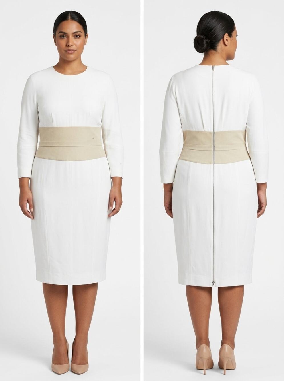 Narciso Rodriguez Made in Italy Silk White Sheath Midi Dress Women Size 46